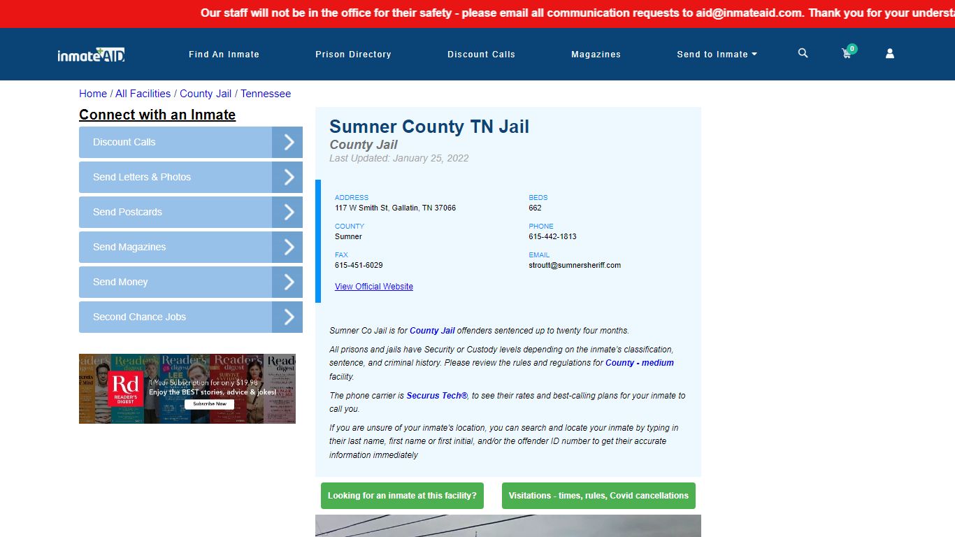 Sumner County TN Jail - Inmate Locator - Gallatin, TN